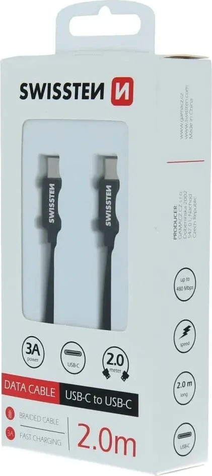 Swissten Textile Universal Quick Charge 3.0 USB-C į USB-C duomenų ir įkrovimo laidas 2 m