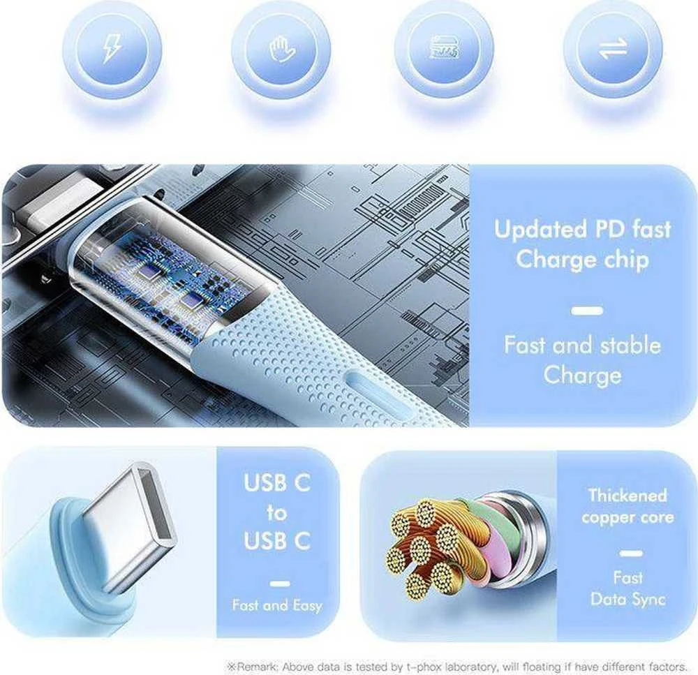 T-PHOX KABELIS GENTLE USB-C/USB-C 60W Juodas
