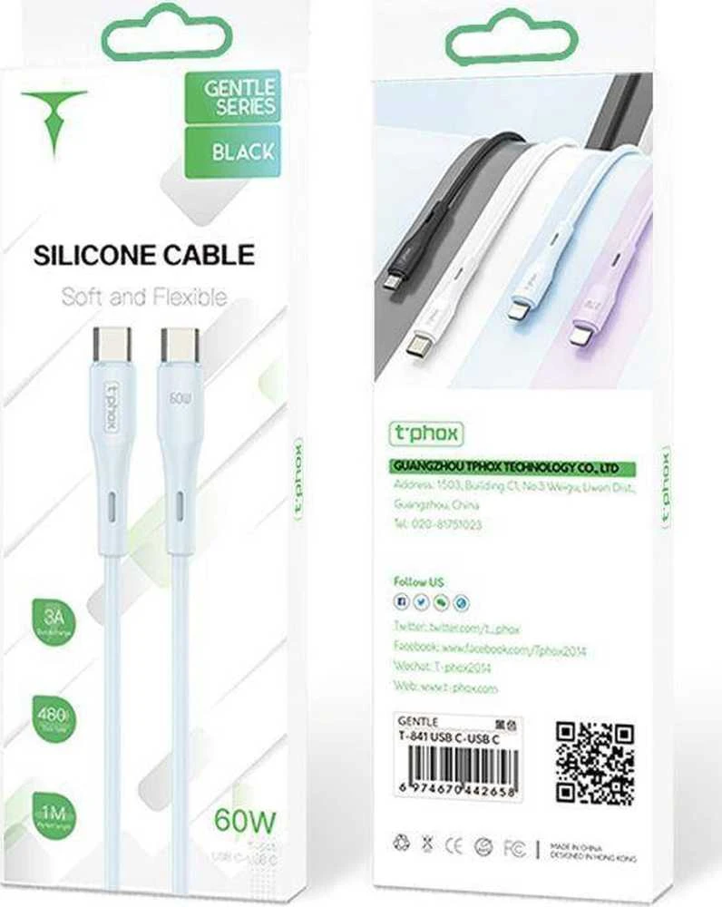 T-PHOX KABELIS GENTLE USB-C/USB-C 60W Juodas