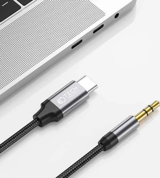 Kabelis 1m USB-C – AUX mini jack 3,5mm Tech-Protect Ultraboost juodos spalvos