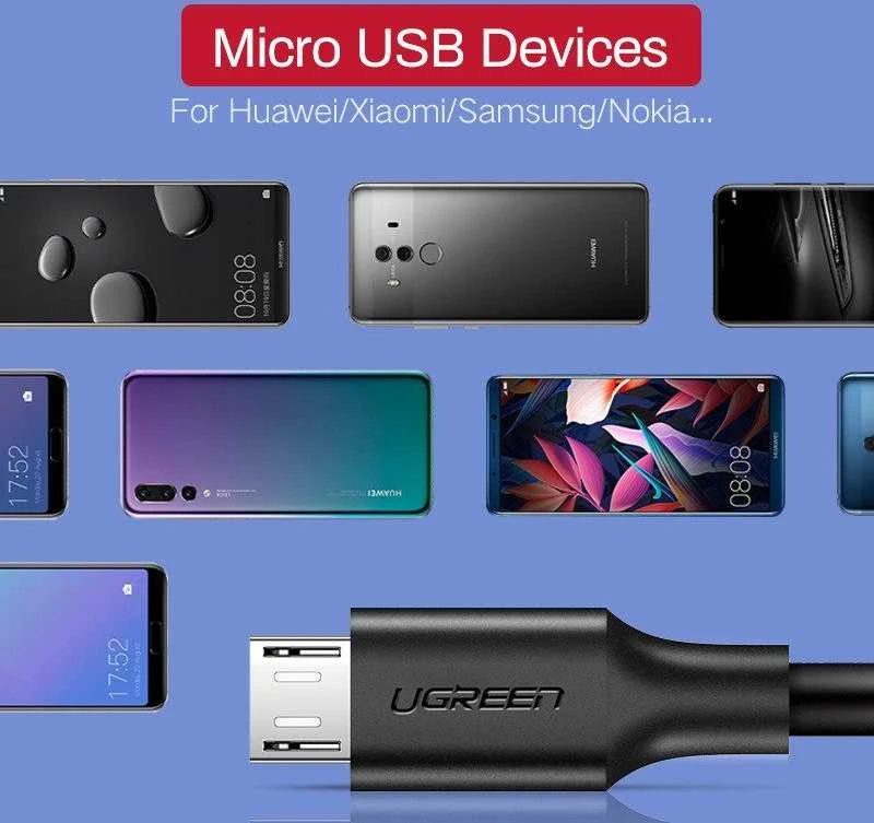 Kabelis Ugreen US289 USB į Micro USB, 2.4 A, 1m