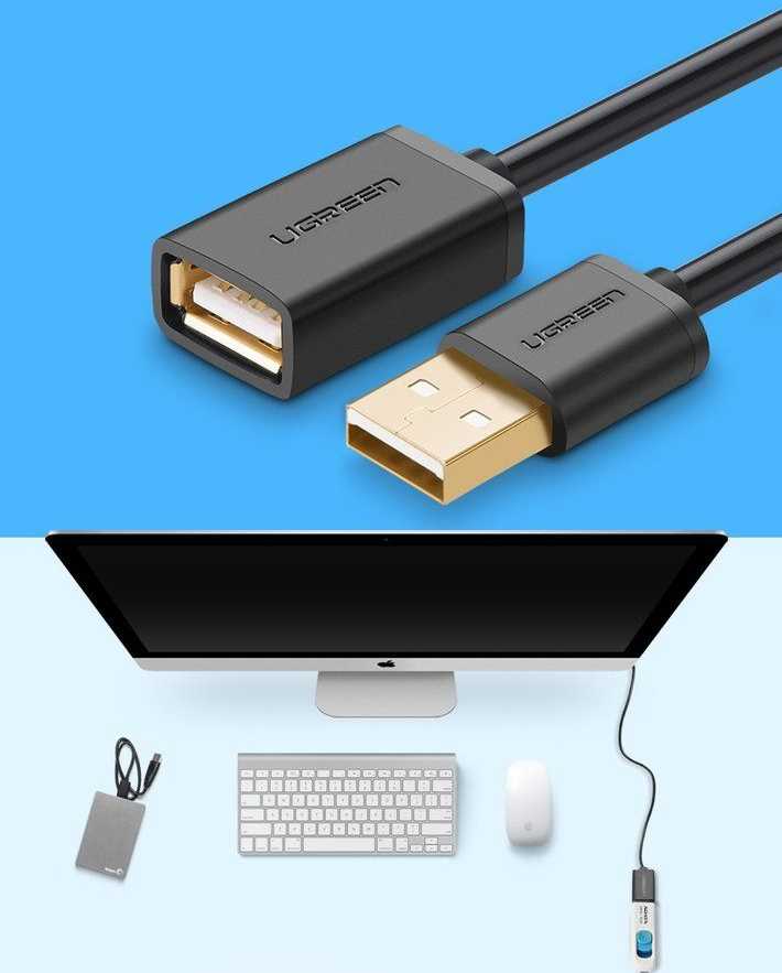 UGREEN US103 USB2.0 kabelio prailginimas 1m - Juodas