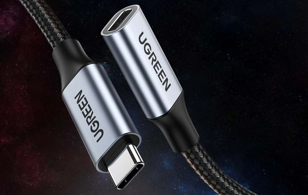 Kabelio nikeliavimas UGREEN US372 USB Type C 3.1 Gen2 nuo vyriškos iki moteriškos 0.5 m (juodas)