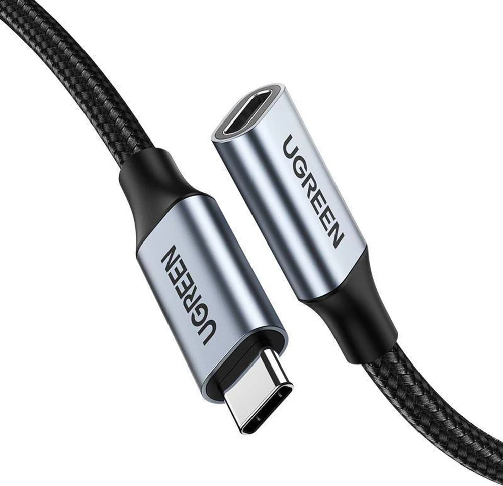 Kabelio nikeliavimas UGREEN US372 USB Type C 3.1 Gen2 nuo vyriškos iki moteriškos 0.5 m (juodas)