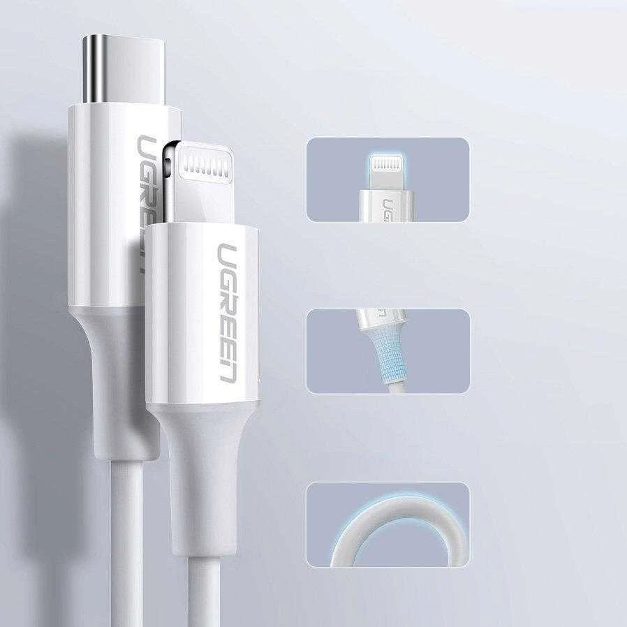 USB-C prie Lightning kabelis UGREEN US171, 3A, 0,25 m (baltas)