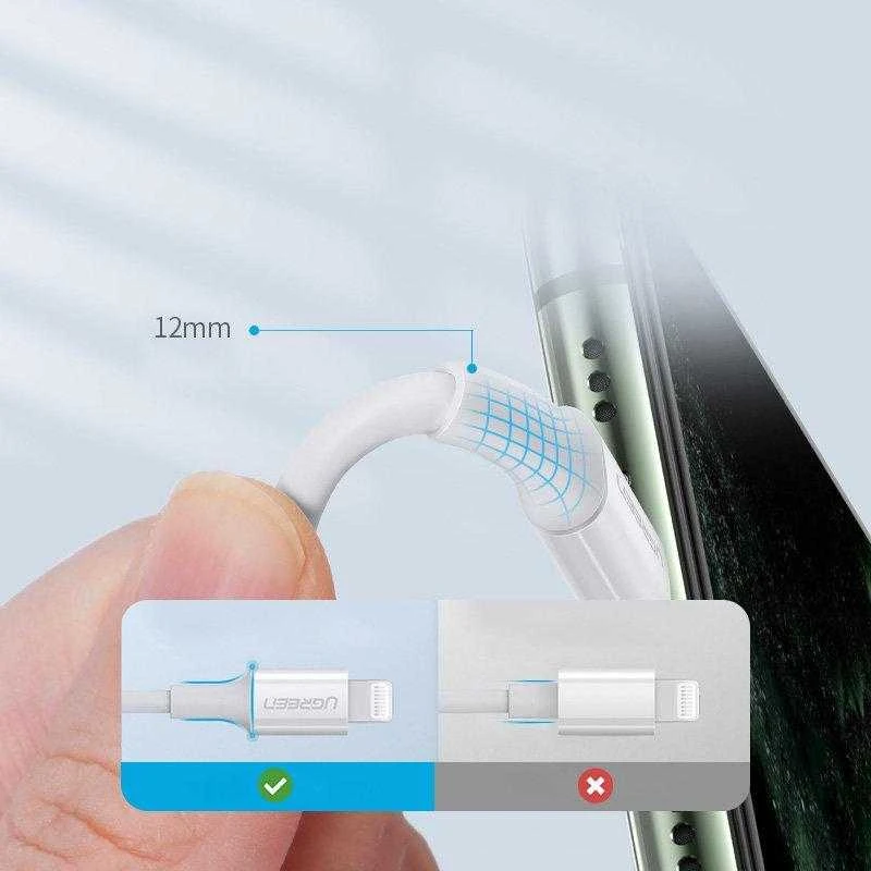 USB-C prie Lightning kabelis UGREEN US171, 3A, 0,25 m (baltas)