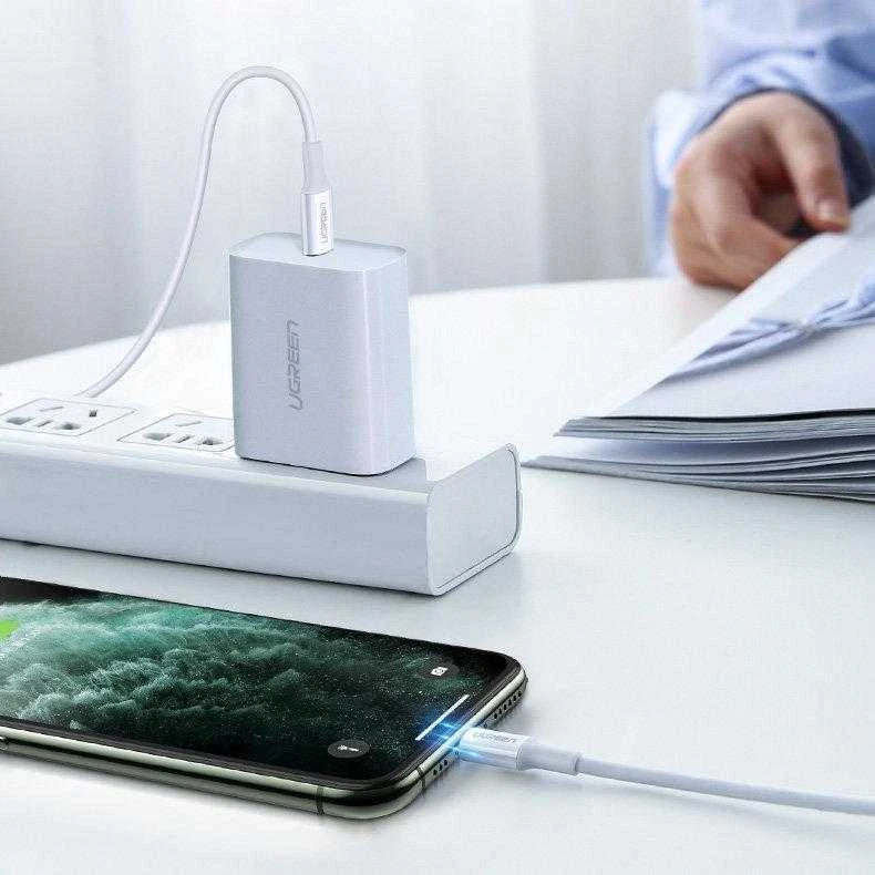 USB-C prie Lightning kabelis UGREEN US171, 3A, 0,25 m (baltas)