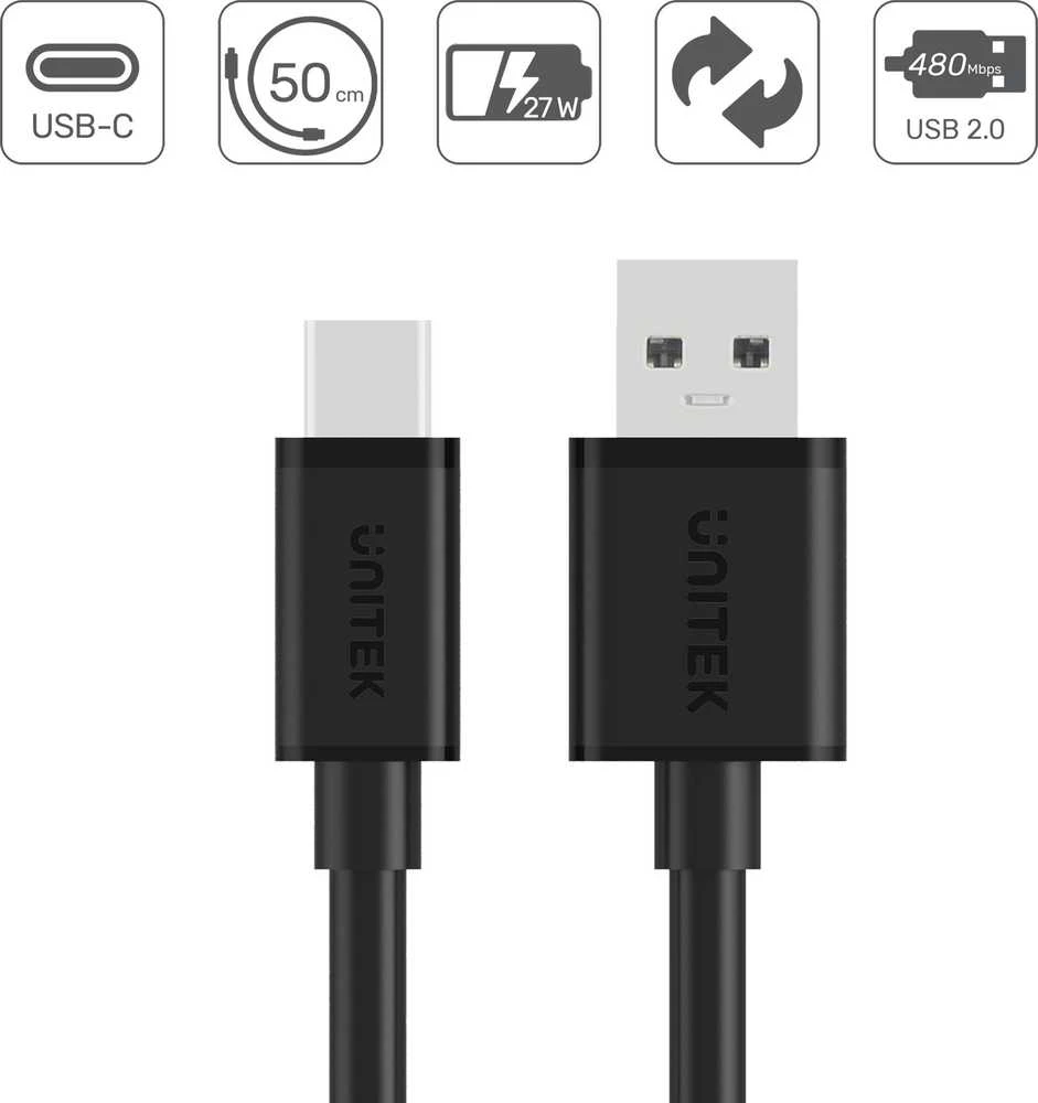 UNITEK CABLE USB-A - USB-C 50cm Y-C481BK