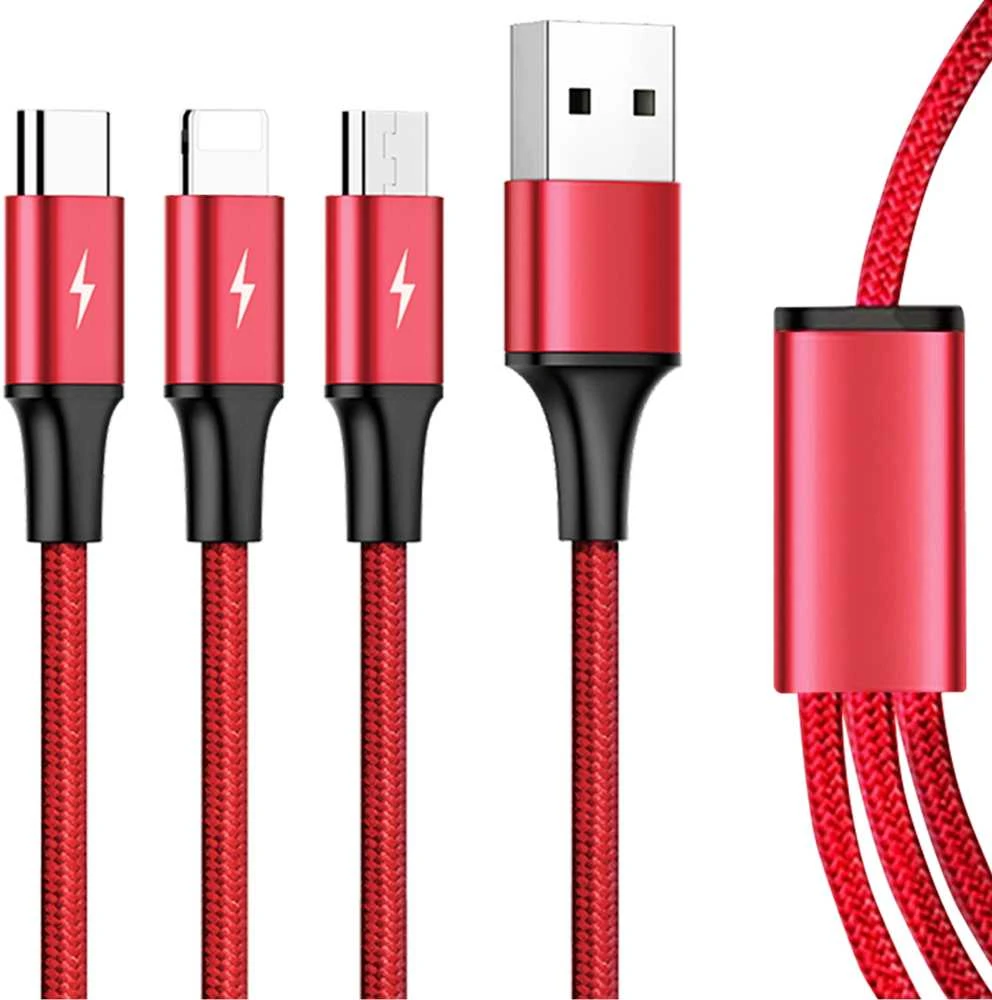 UNITEK C4049RD Unitek kabelis 3-in-1, USB-C tipas / MicroUSB / Lightning, 1,2 m, raudonas, C4049RD