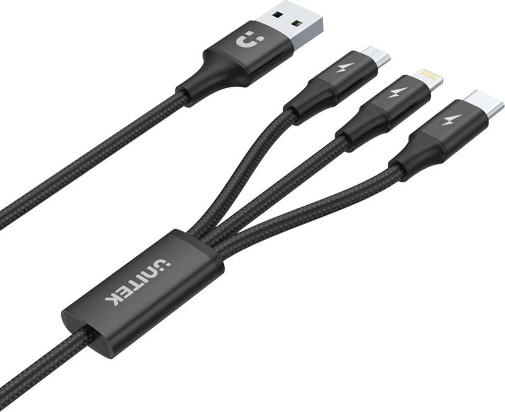 UNITEK kabelis USB 3in1 Juodas microUSB USB-C apšvietimas C14049BK