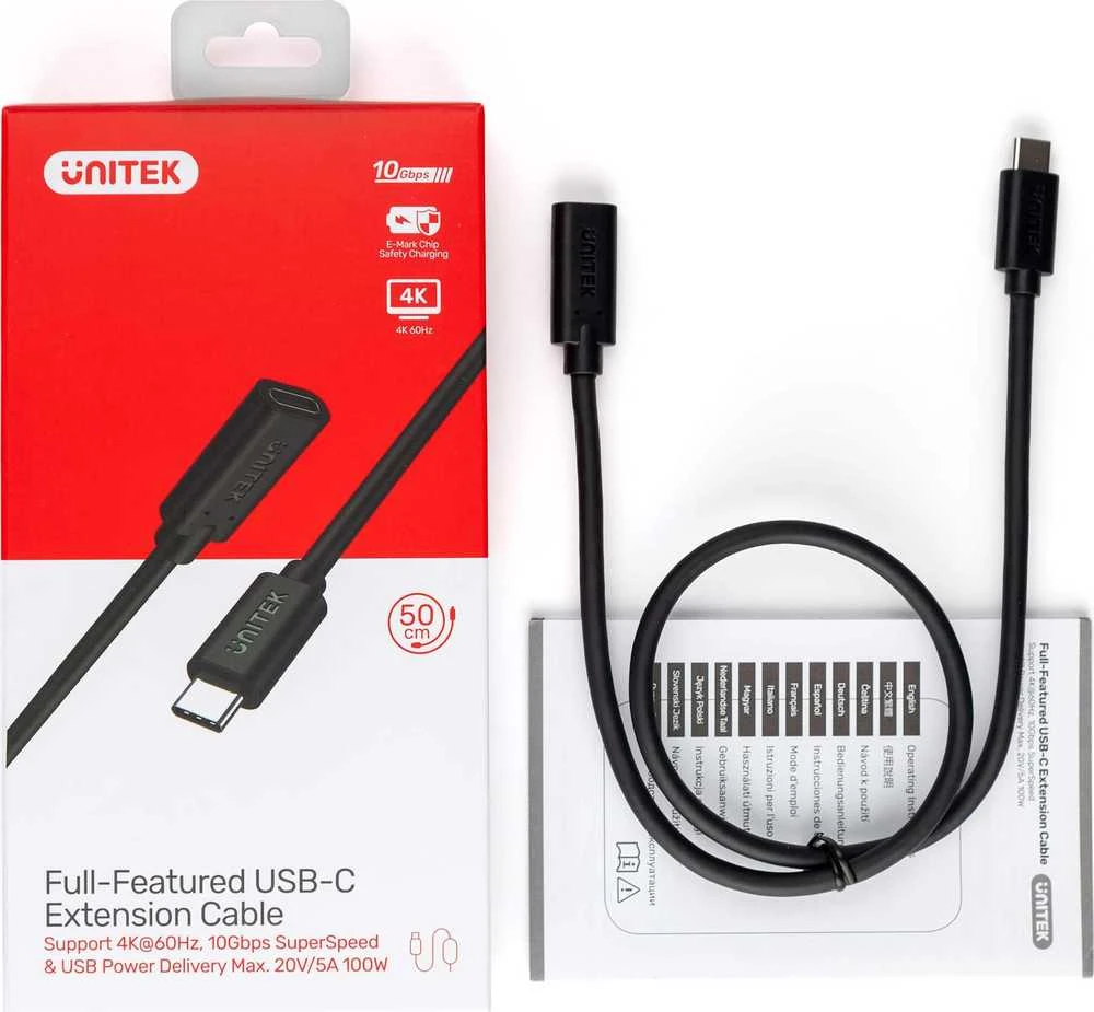 Unitek USB-C ilgintuvas 10Gbps 4K, PD 100W 1 m