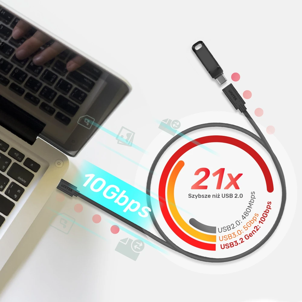 UNITEK C14086BK-1,5 m pratęsimo kabelis USB-C 4K 60HZ PD 20V/5A 1,5m