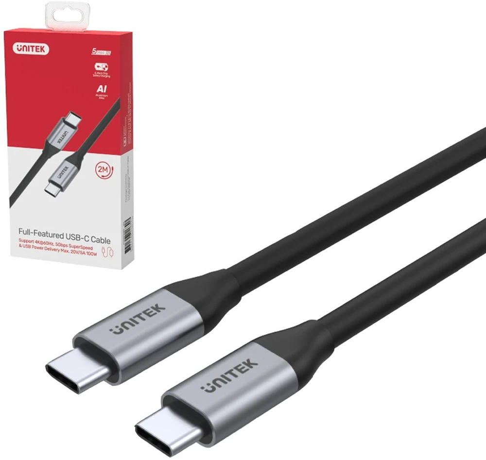 USB Unitek USB-C – USB-C laidas 2 m sidabrinis (C14091ABK)