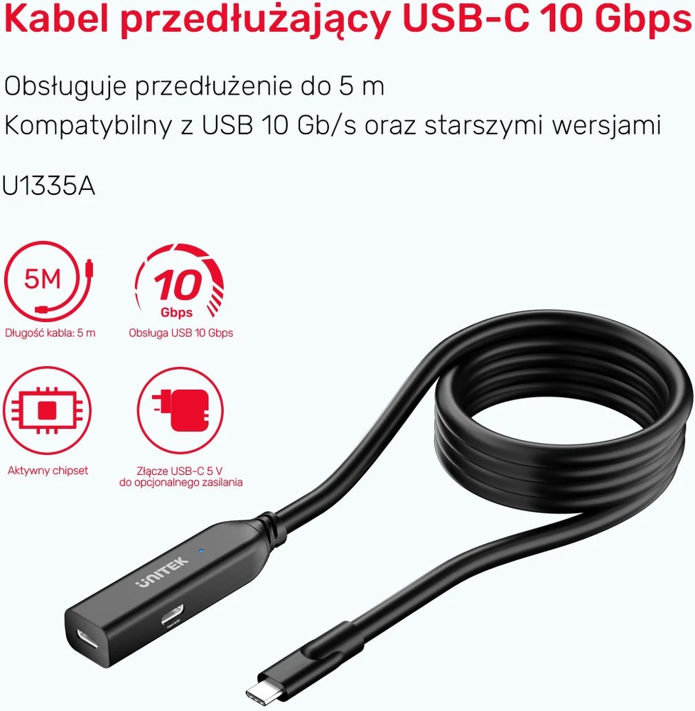 Laidas - UNITEK U1335ABK01 USB-C - 2x USB-C, 5 m