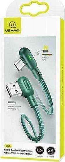 USAMS U57 Angled Kabelis MicroUSB 1.2m 2A žalios spalvos SJ458USB02 (US-SJ458)