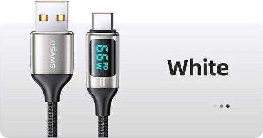 USAMS Braided Kabelis U78 USB-C 1.2m LED 6A Fast Charging baltos spalvos SJ544USB02 (US-SJ544)
