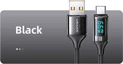 USAMS Braided Kabelis U78 USB-C 1.2m LED 6A Fast Charging juodos spalvos SJ544USB01 (US-SJ544)