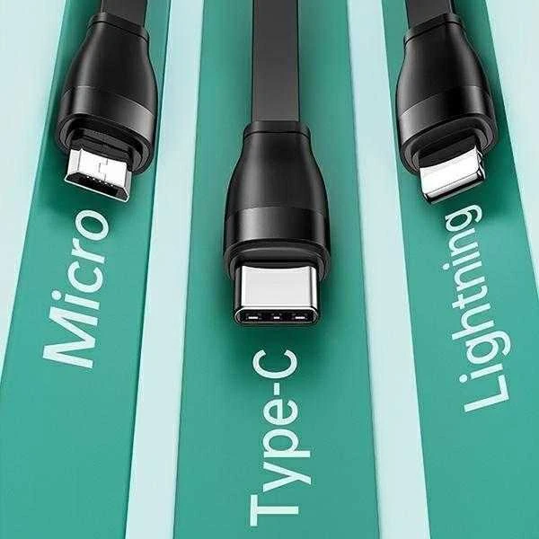 USAMS Kabelis U69 3in1 1m juodos spalvos (lightning/microUSB/USB-C) SJ508USB01 (US-SJ508)