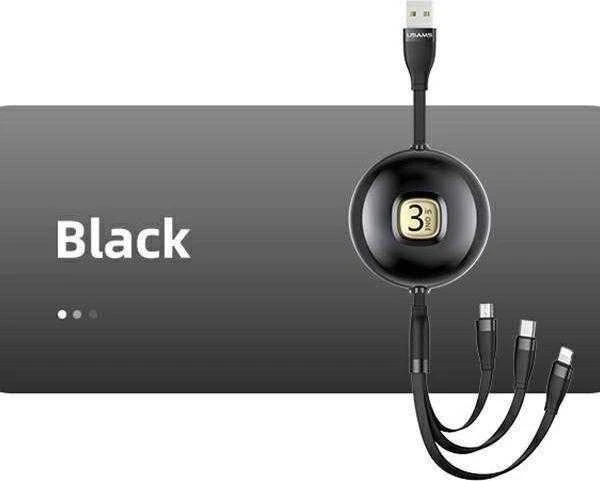USAMS Kabelis U69 3in1 1m juodos spalvos (lightning/microUSB/USB-C) SJ508USB01 (US-SJ508)