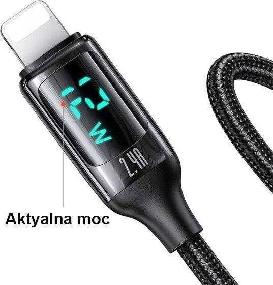 USAMS Braided Kabelis U78 Lightning 1.2m LED 2.4A Fast Charging sidabrinis juodos spalvos SJ543USB02 (US-SJ543)