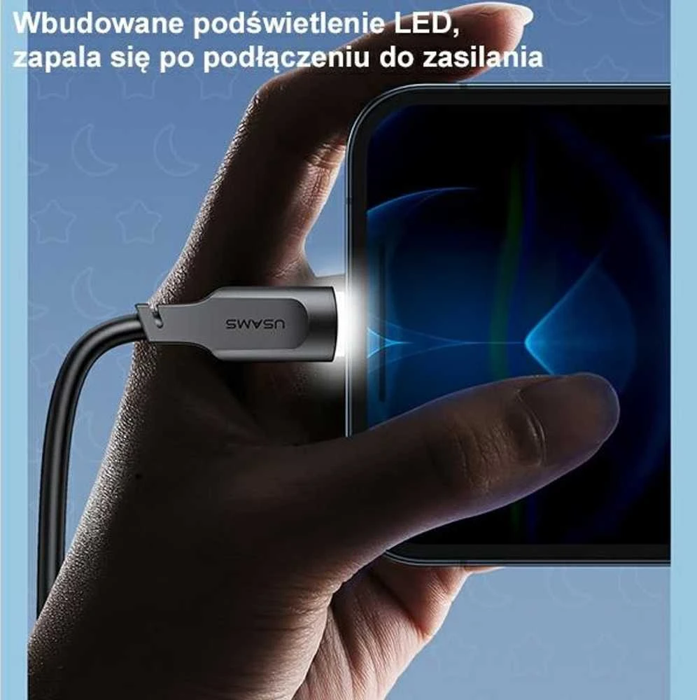 USAMS lightning kabelis 2.4A 1.2m Fast Charging Lithe Series juodos spalvos SJ565USB01 (US-SJ565)