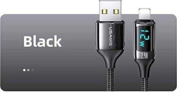 USAMS Braided Kabelis U78 Lightning 1.2m LED 2.4A Fast Charging juodos spalvos SJ543USB01 (US-SJ543)