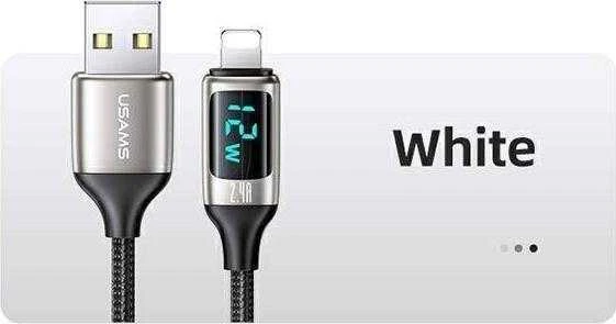 USAMS Braided Kabelis U78 Lightning 1.2m LED 2.4A Fast Charging sidabrinis juodos spalvos SJ543USB02 (US-SJ543)
