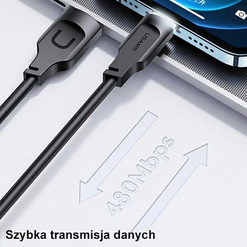 USAMS lightning kabelis 2.4A 1.2m Fast Charging Lithe Series juodos spalvos SJ565USB01 (US-SJ565)