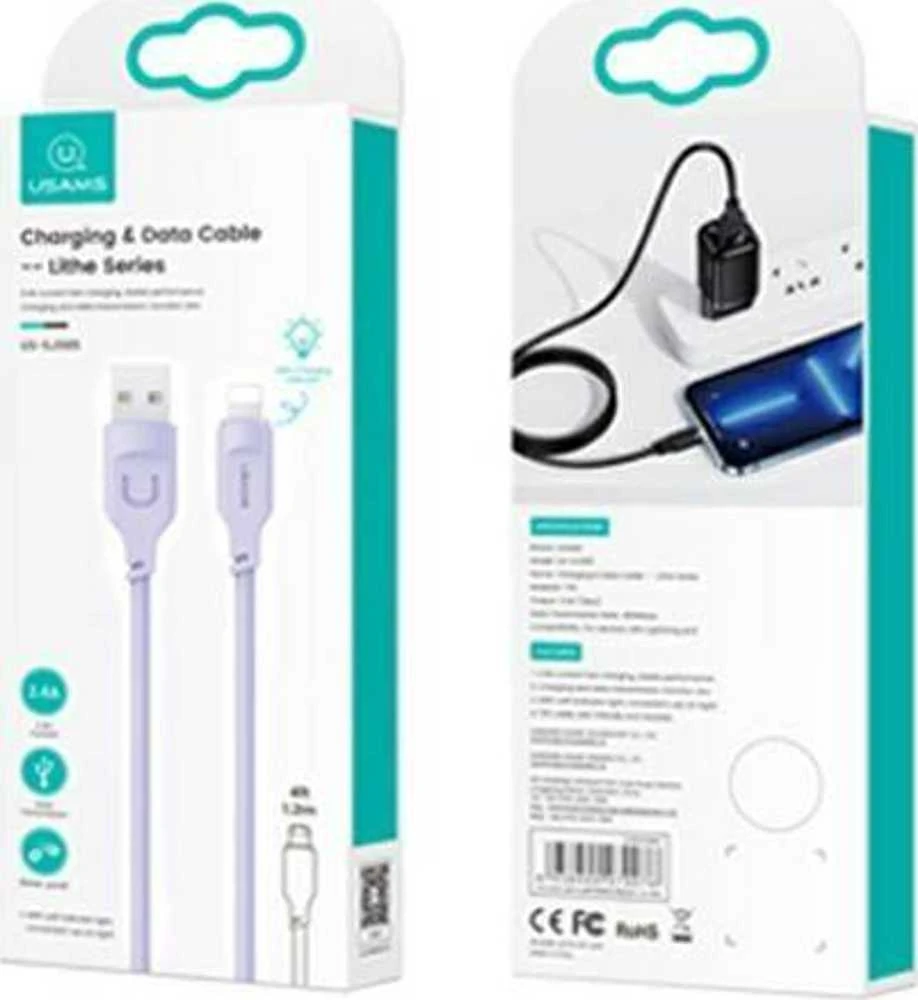 USAMS Lightning kabelis 2.4A 1.2m greito įkrovimo Lithe serijos violetinis SJ565USB03 (US-SJ565)