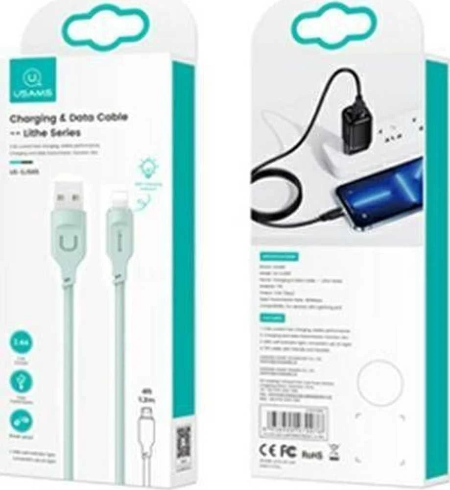 USAMS Lightning kabelis 2.4A 1.2m greito įkrovimo Lithe Series žalias SJ565USB04 (US-SJ565)