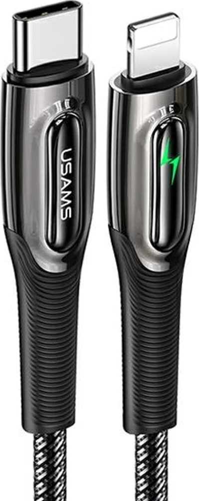 USAMS Braided Kabelis USB-C į Lightning Smart Power-off 20W PD Kabelis 1.2m juodos spalvos/juodos spalvos SJ518USB01 (US)