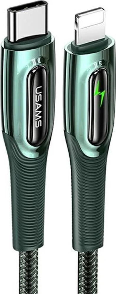 USAMS Braided USB-C į Lightning Smart Power-off 20W PD Kabelis 1.2m dark žalias SJ
