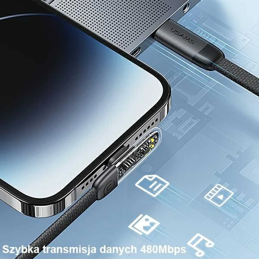 USAMS kampinis USB-C kabelis su „Lightning PD 20W“ greito įkrovimo „Iceflake“ serijos 1,2 m baltas SJ583USB02