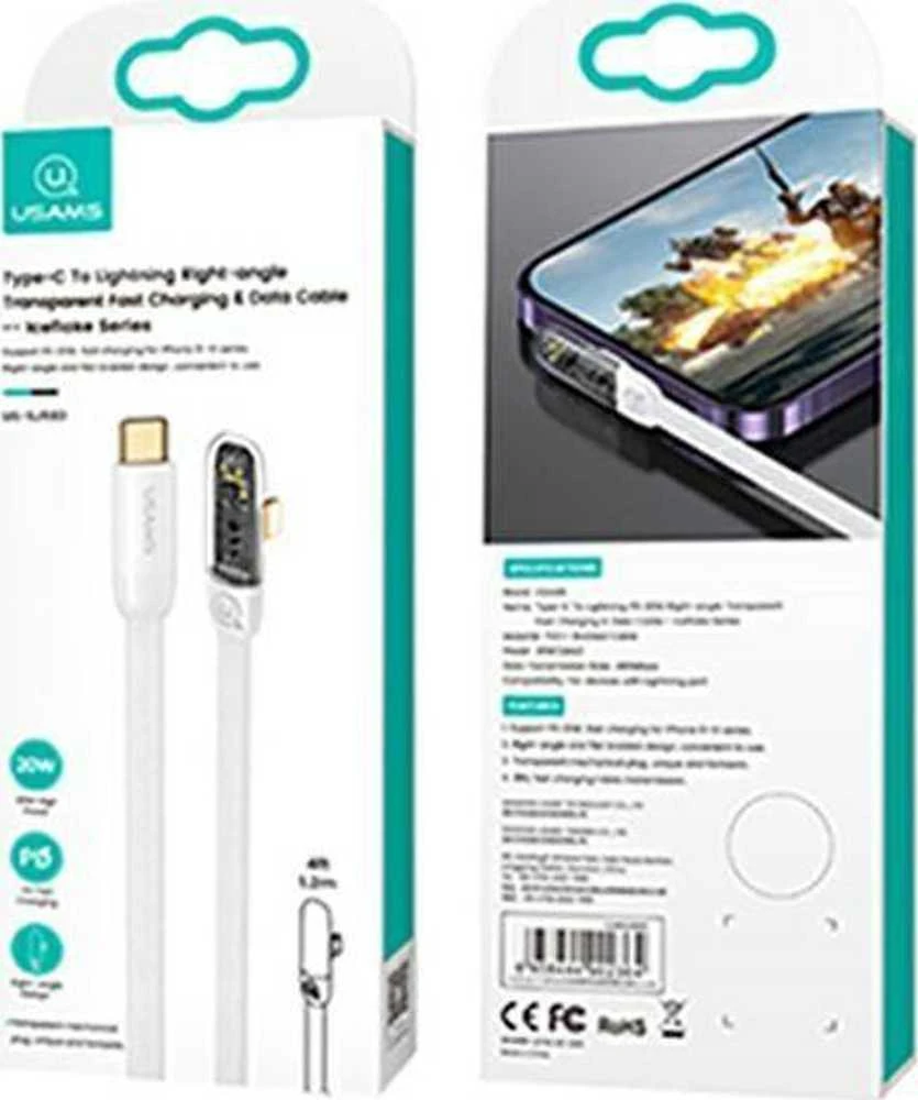 USAMS kampinis USB-C kabelis su „Lightning PD 20W“ greito įkrovimo „Iceflake“ serijos 1,2 m baltas SJ583USB02