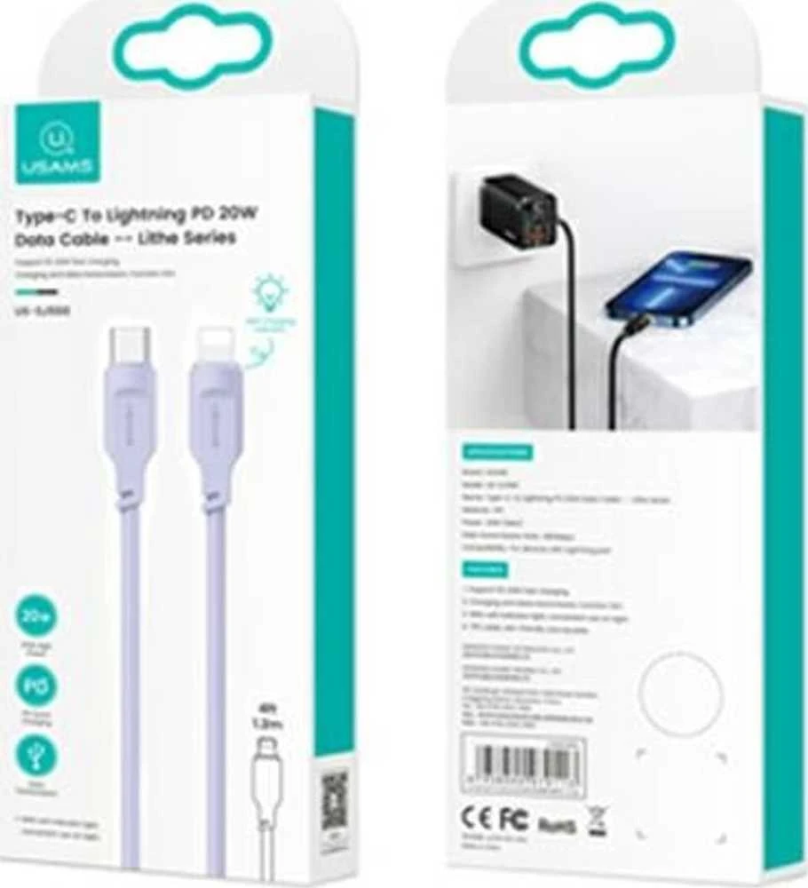 USAMS kabelis USB-C į Lightning 20W 1.2m PD Fast Charging Lithe Series violetinė SJ566USB03 (US-SJ566)