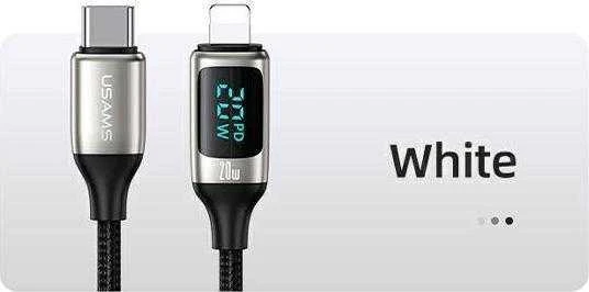 USAMS pintas kabelis U78 USB-C į Lightning LED 1.2m 20W PD Fast Charge baltas SJ545USB02 (US-SJ)