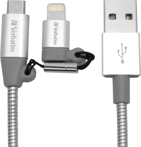 Verbatim 48869 USB kabelis 1 m USB A Micro-USB B/Lightning Aliuminis, Pilka