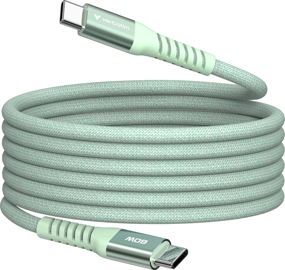 „Verbatim“ magnetinis sinchronizavimo ir įkrovimo kabelis USB-C į USB-C, 60 W, 120 cm, Žalias