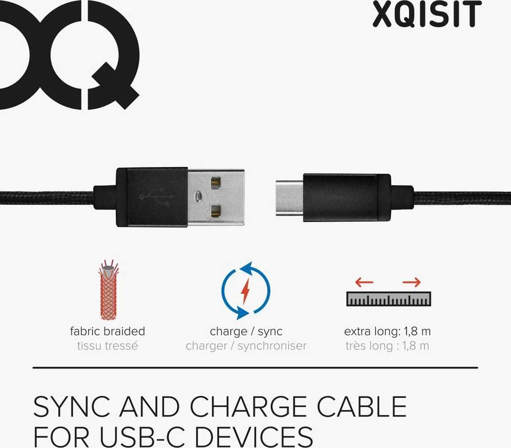 Xqisit kabelis Cotton USB C 3.0 juodos spalvos 1.8m 27749