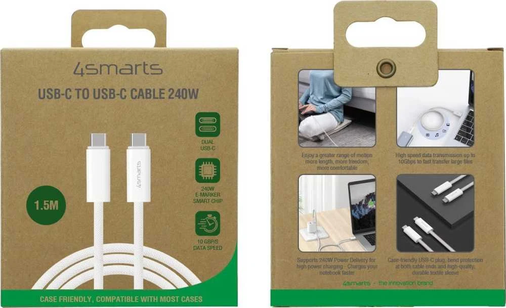 USB kabelis 4smarts USB-C - USB-C 1.5 m Baltas (540959)