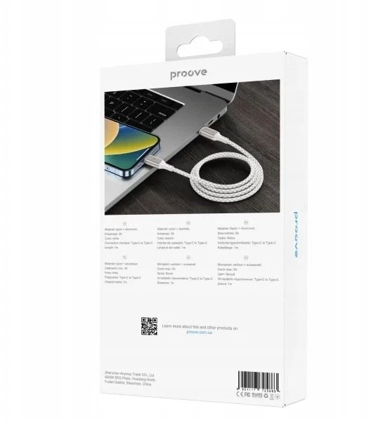 USB kabelis PROOVE Dense Metal Type-C į Type-C 60 W (1 m) (Proove)