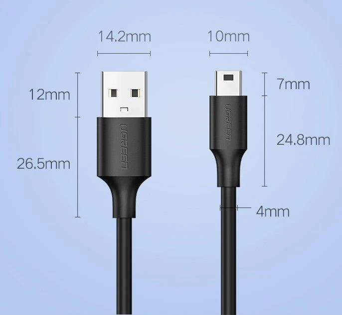 UGREEN Kabelis USB į mini USB 1m - Juodas