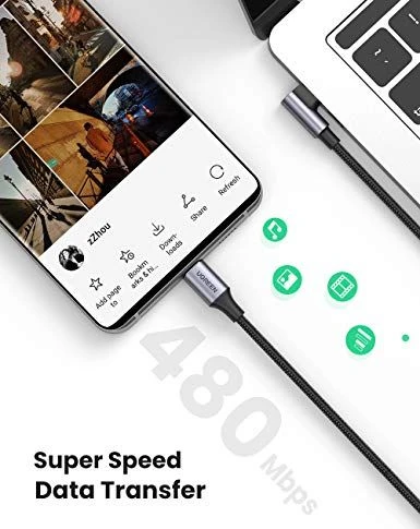 UGREEN US334 USB-C - USB-C kampinis laidas 5A PD 100W 2m