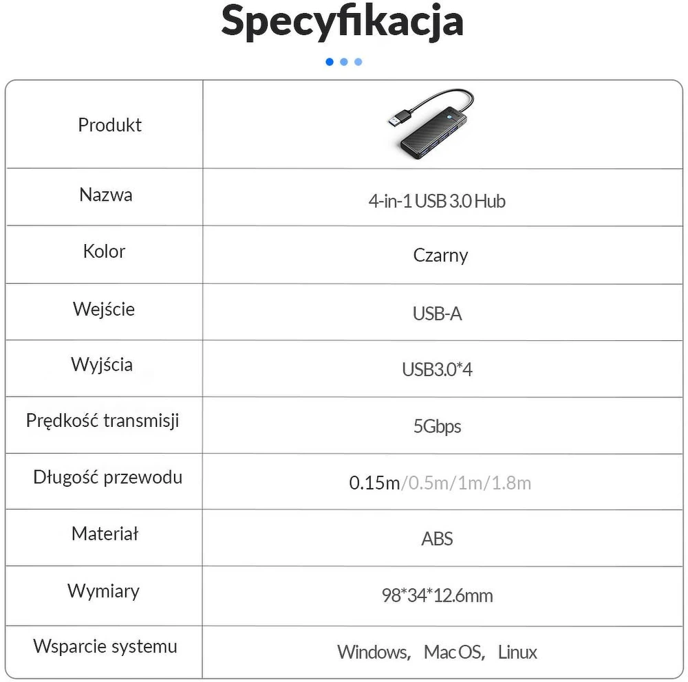 USB šakotuvas Orico PAPW4A-U3-015-BK-BP 4x USB-A 3.0 (PAPW4A-U3-015-BK-BP)