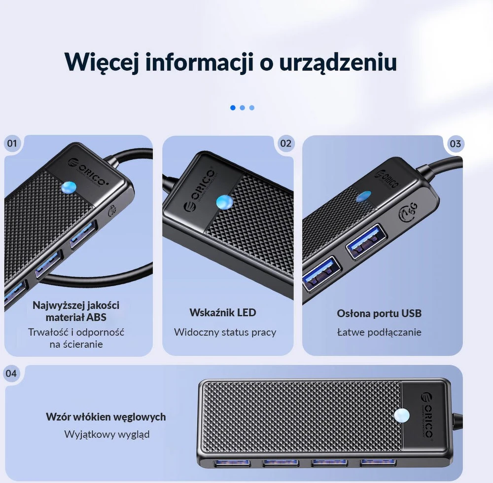 USB šakotuvas Orico PAPW4A-U3-015-BK-BP 4x USB-A 3.0 (PAPW4A-U3-015-BK-BP)