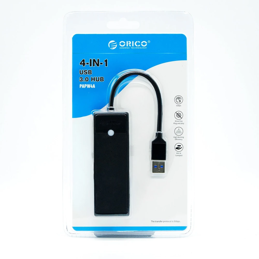 USB šakotuvas Orico PAPW4A-U3-015-BK-BP 4x USB-A 3.0 (PAPW4A-U3-015-BK-BP)