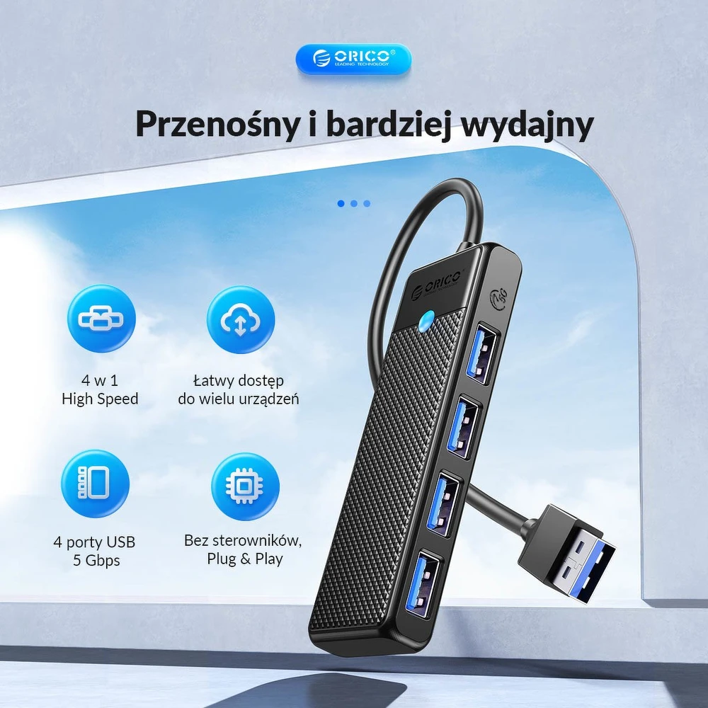 USB šakotuvas Orico PAPW4A-U3-015-BK-BP 4x USB-A 3.0 (PAPW4A-U3-015-BK-BP)