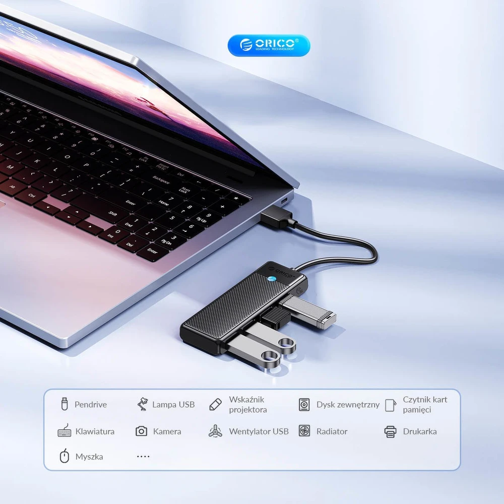 USB šakotuvas Orico PAPW4A-U3-015-BK-BP 4x USB-A 3.0 (PAPW4A-U3-015-BK-BP)
