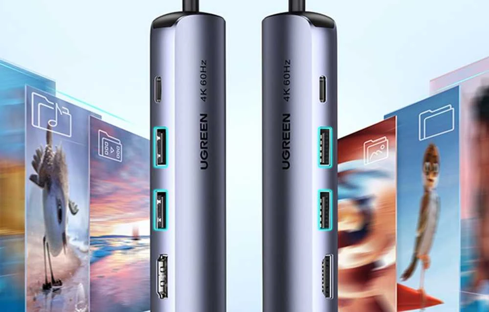 Hub / šakotuvas 100W PD USB-C - 2x USB + HDMI 4K 30 Hz + RJ45 1Gbps UGREEN Revodok CM418 pilkos spalvos