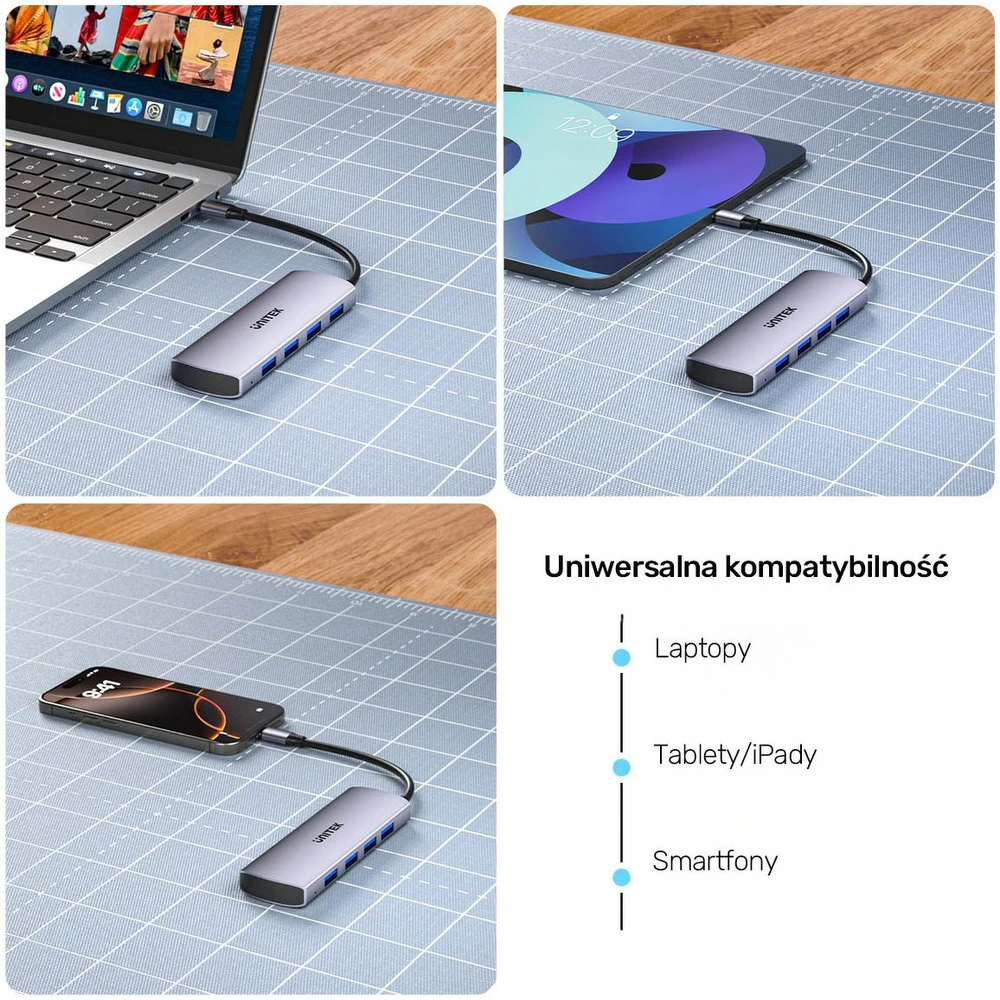 USB šakotuvas „Unitek“ 4w1 USB-C 10 Gbps, 4x USB-A H1112EGY01